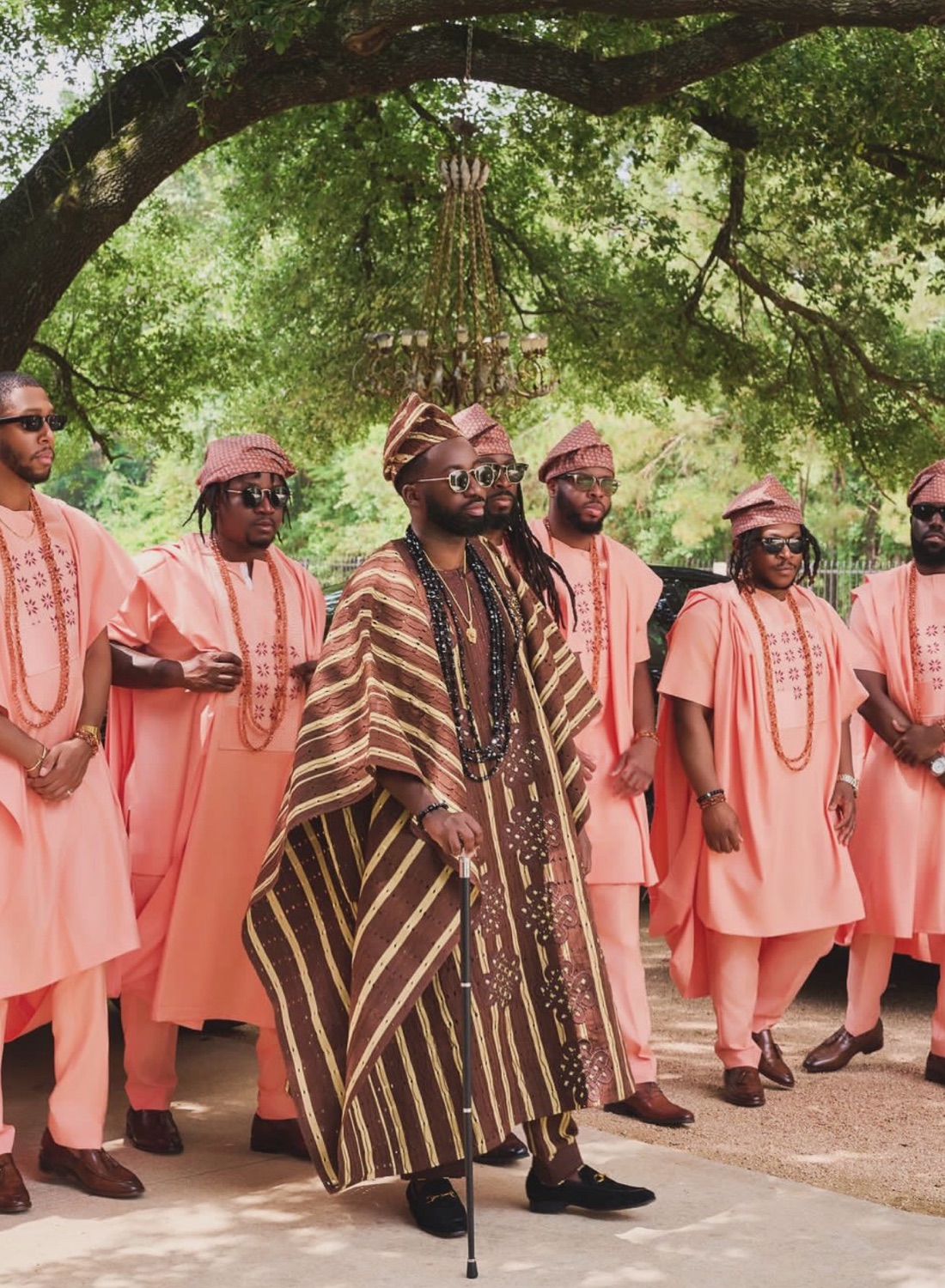 Wedding party in peach agbadas